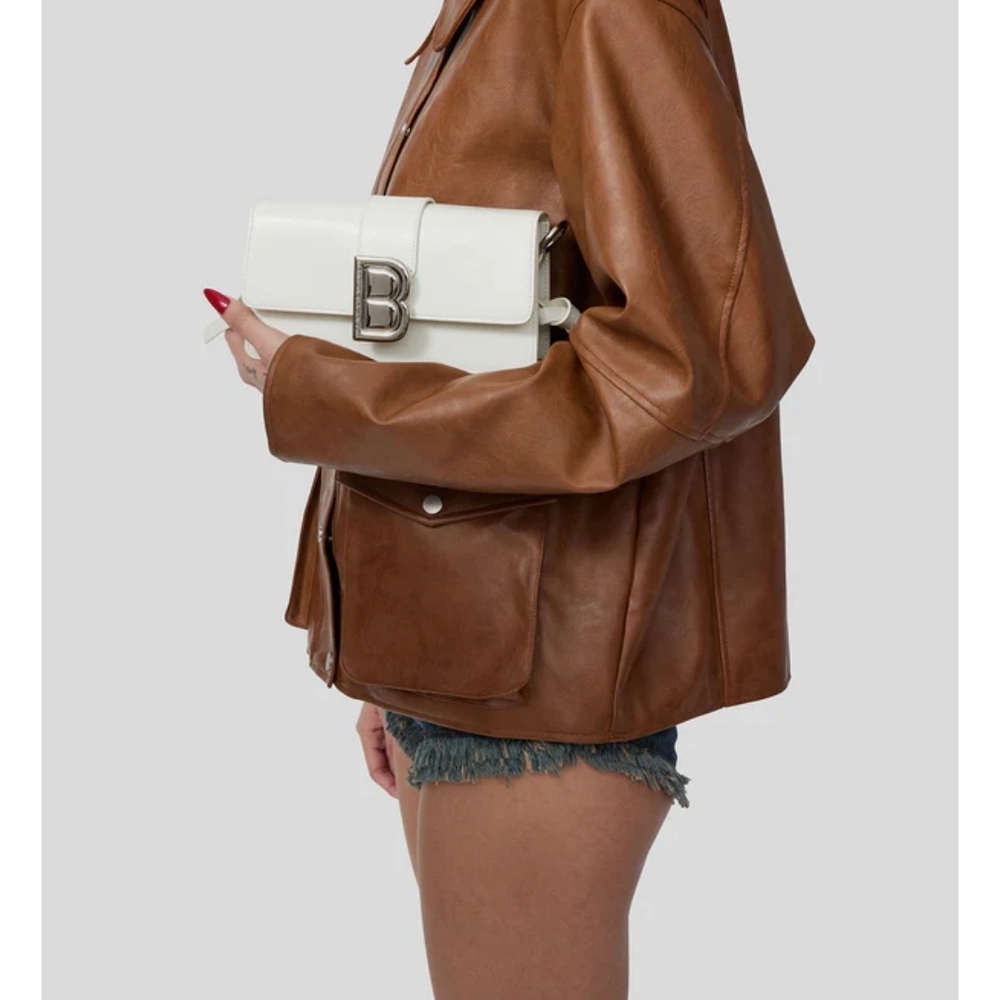 BRANDON BLACKWOOD Medium Nia White Hard Leather Shoulder Bag w/ Silver Hardware - Picture 7 of 11